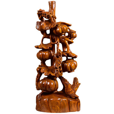 黃花梨木雕南瓜仿古工藝品 匠心獨運的雕刻雅玩